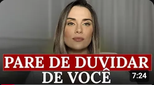 Thumbnail de YouTube: mulher séria com o texto “Pare de duvidar de você”